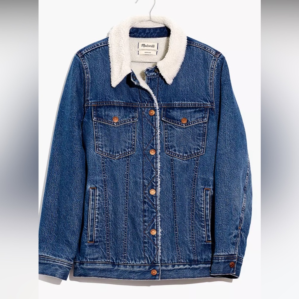Madewell Oversized Jean Jacket in montrose wash, Sherpa Edition size XL